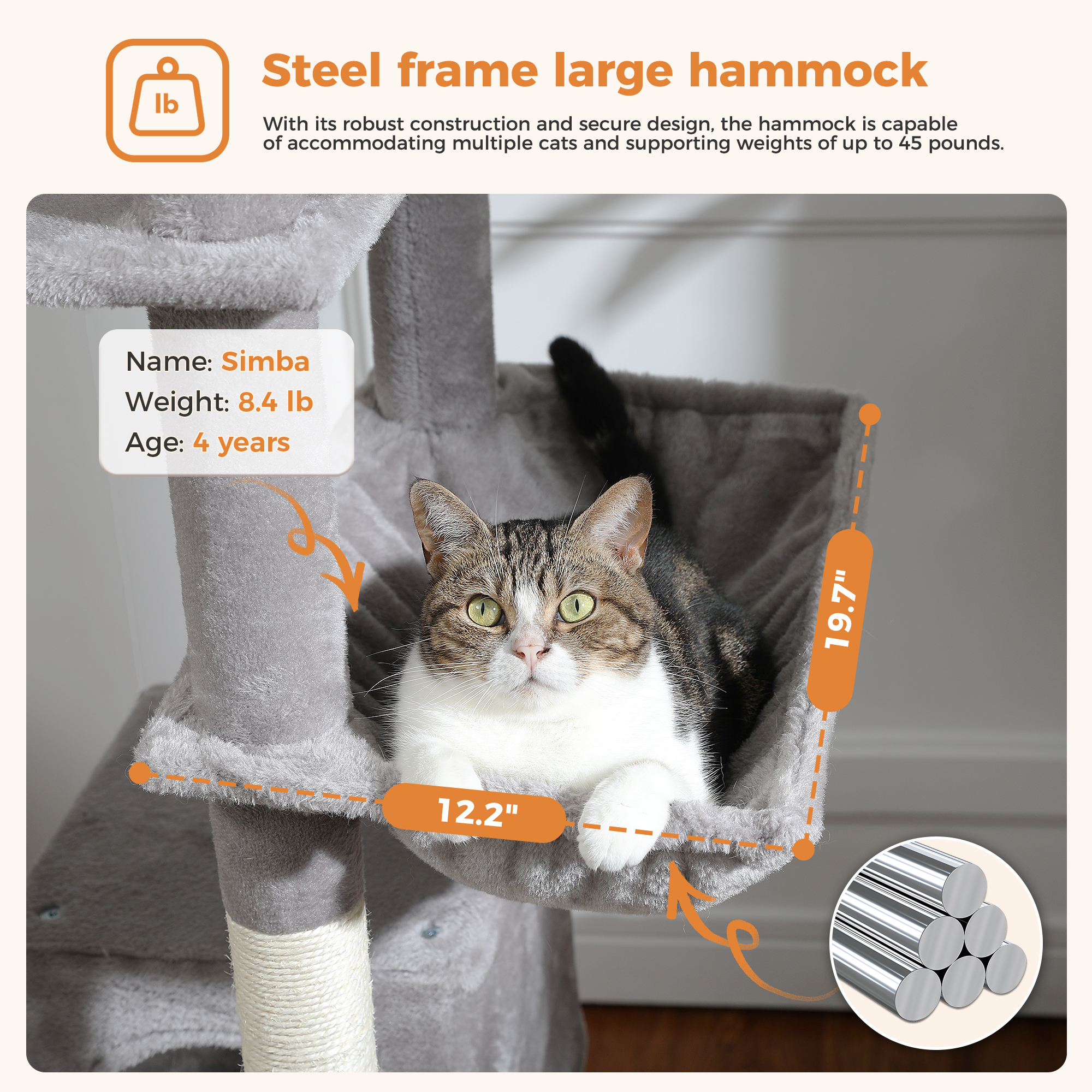 Pefilos 70" Large Cat Tree for Indoor Cats, Multi-Level Cat Tower Cat Scratching Post with 2 Perches, 2 Condos, Hammock and 2 Pompoms, Gray