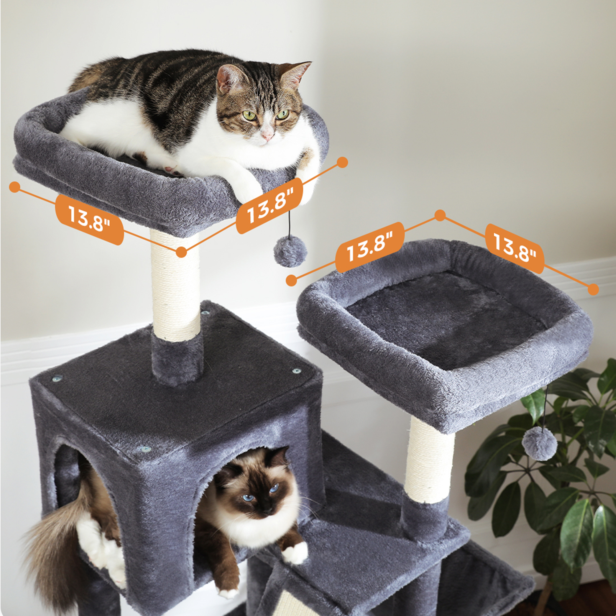 Pefilos 70" Large Cat Tree for Indoor Cats, Multi-Level Cat Tower Cat Scratching Post with 2 Perches, 2 Condos, Hammock and 2 Pompoms, Dark Gray Pefilos 70" Large Cat Tree for Indoor Cats, Multi-Level Cat Tower Cat Scratching Post with 2 Perches, 2 Condos, Hammock and 2 Pompoms, Dark Gray