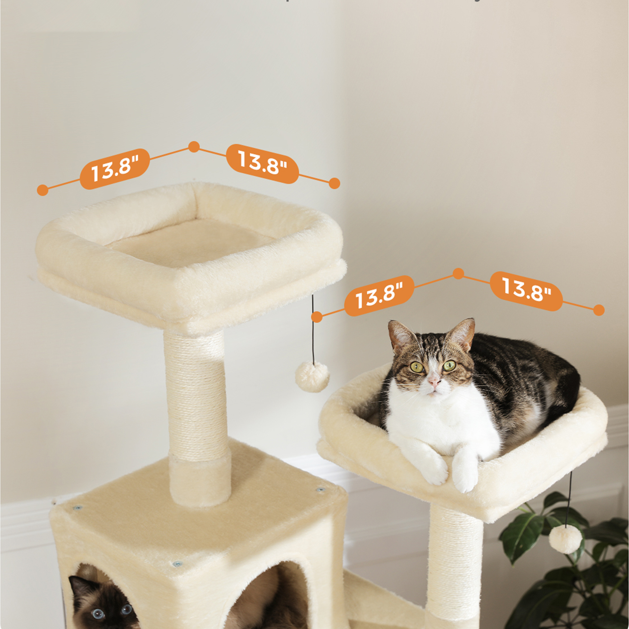 Pefilos 70" Large Cat Tree for Indoor Cats, Multi-Level Cat Tower Cat Scratching Post with 2 Perches, 2 Condos, Hammock and 2 Pompoms, Beige Pefilos 70" Large Cat Tree for Indoor Cats, Multi-Level Cat Tower Cat Scratching Post with 2 Perches, 2 Condos, Hammock and 2 Pompoms, Beige
