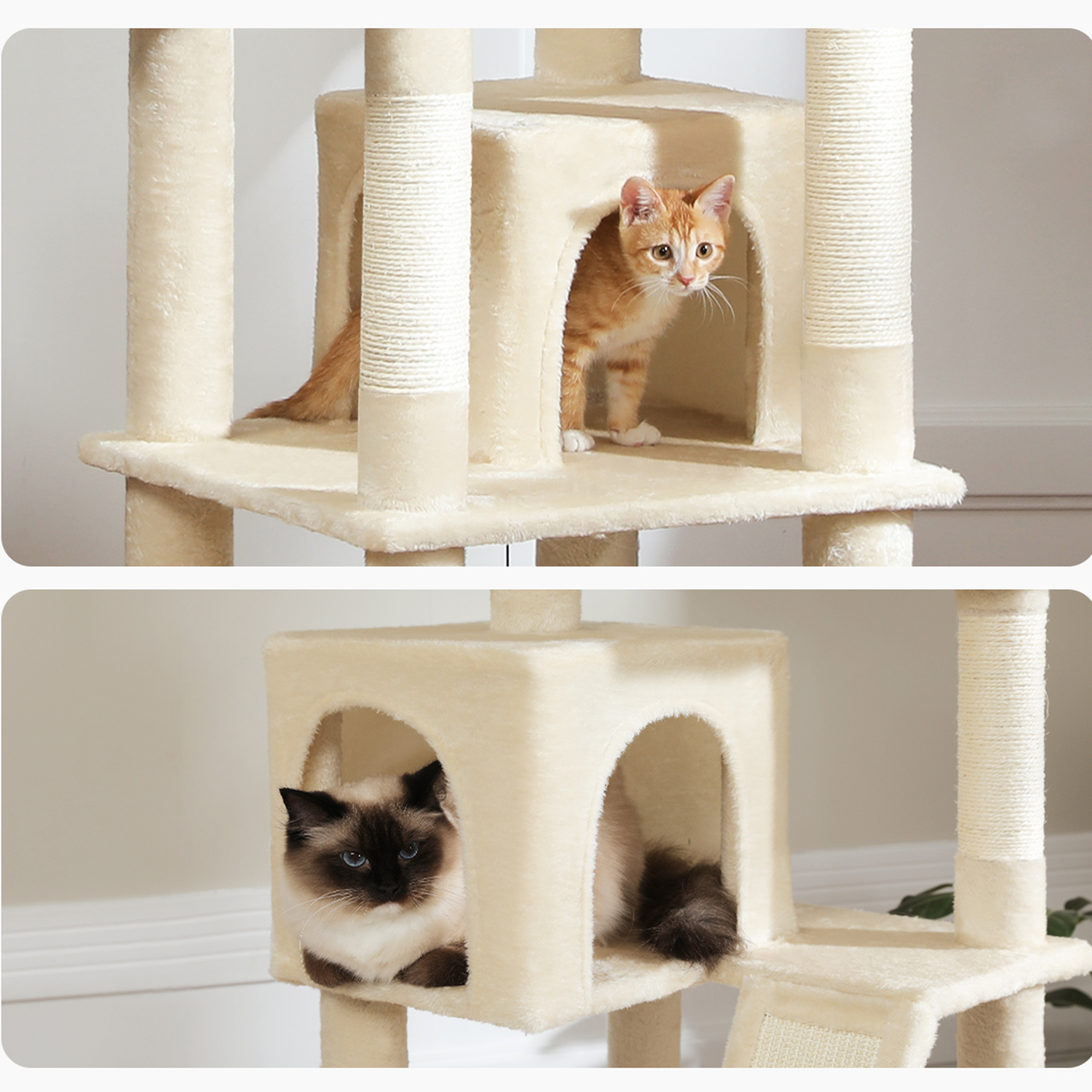 Pefilos 70" Large Cat Tree for Indoor Cats, Multi-Level Cat Tower Cat Scratching Post with 2 Perches, 2 Condos, Hammock and 2 Pompoms, Beige Pefilos 70" Large Cat Tree for Indoor Cats, Multi-Level Cat Tower Cat Scratching Post with 2 Perches, 2 Condos, Hammock and 2 Pompoms, Beige