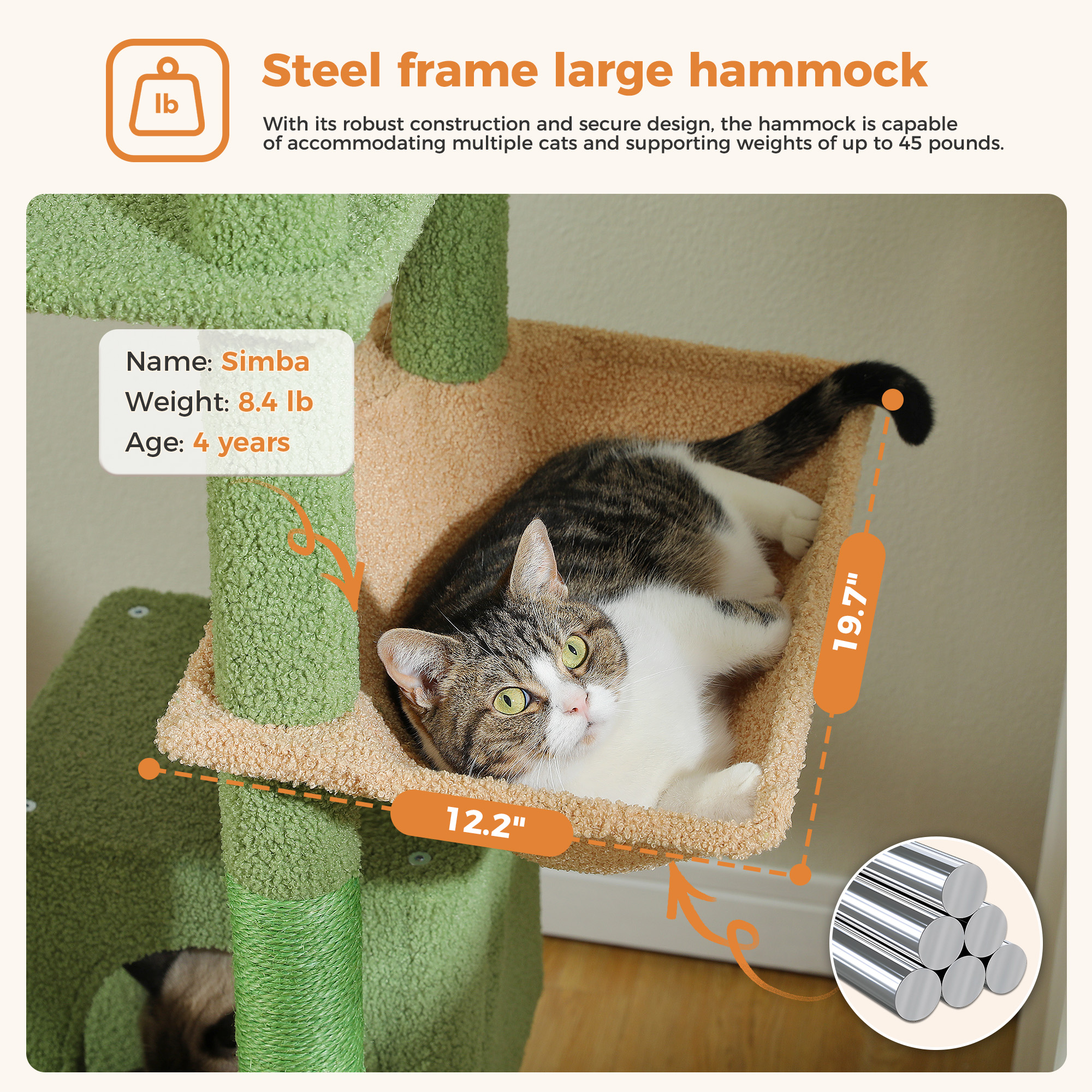 Pefilos 70" Large Cat Tree for Indoor Cats, Multi-Level Cat Tower Cat Scratching Post with 2 Perches, 2 Condos, Hammock and 2 Pompoms, Green