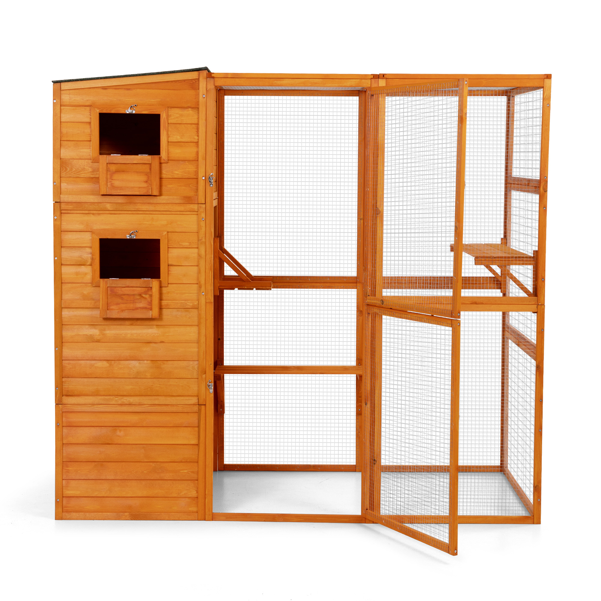 Pefilos 76" Outdoor Cat House for Large, Wood Kitty Catio Enclosure Cat Cage Condo Indoor with Platforms, Orange