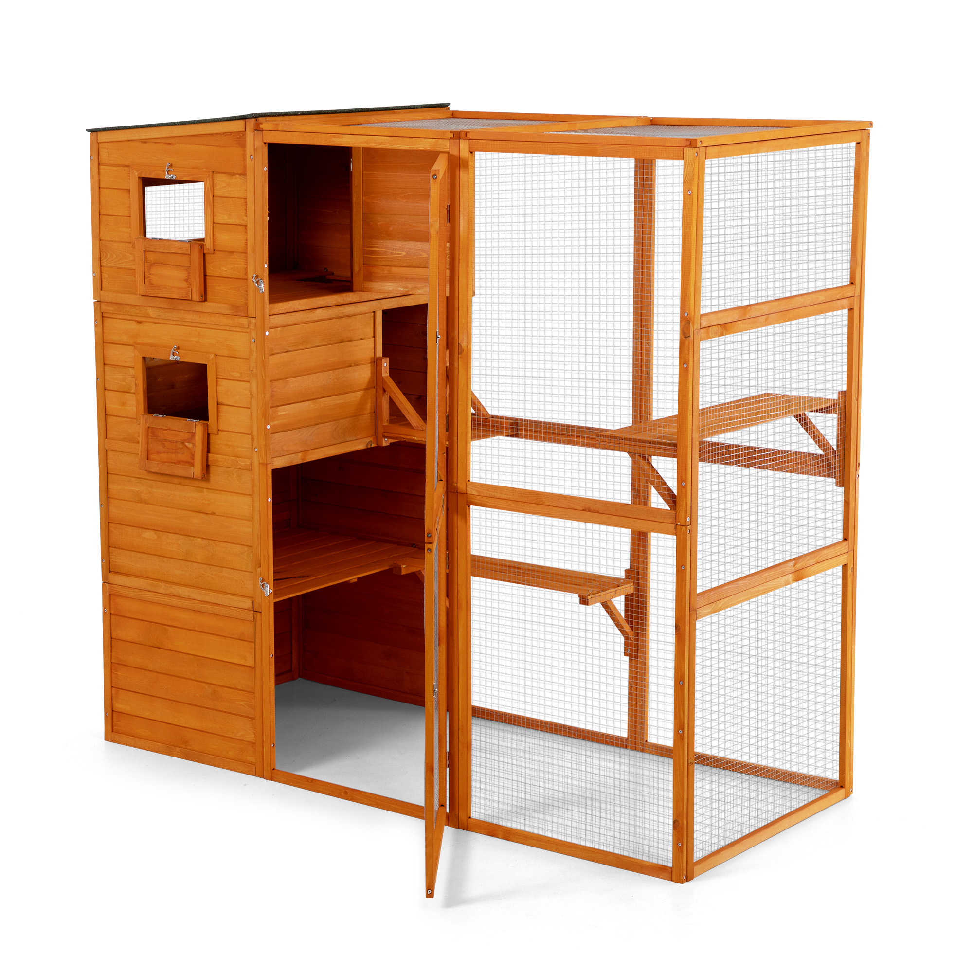 Pefilos 76" Outdoor Cat House for Large, Wood Kitty Catio Enclosure Cat Cage Condo Indoor with Platforms, Orange