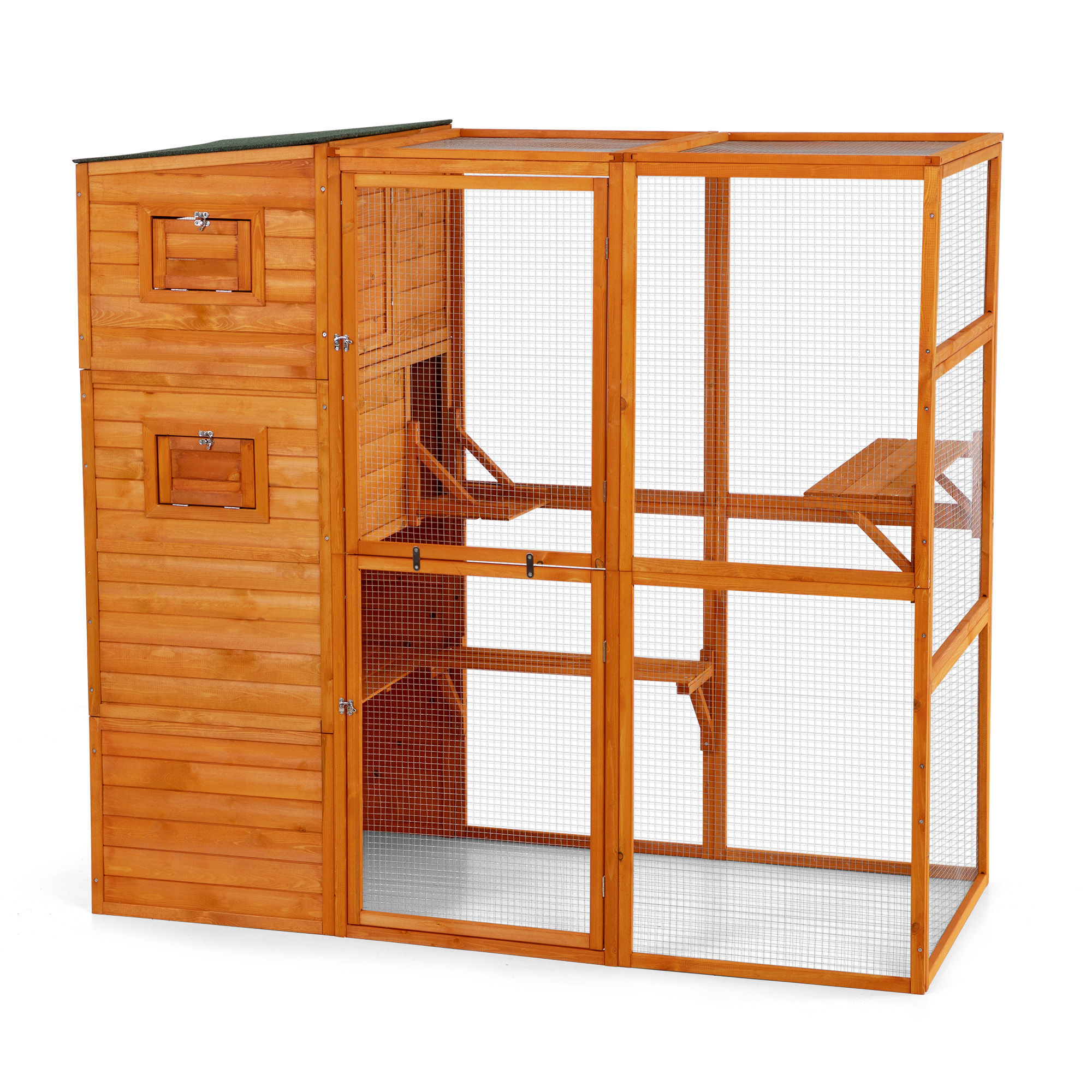 Pefilos 76" Outdoor Cat House for Large, Wood Kitty Catio Enclosure Cat Cage Condo Indoor with Platforms, Orange