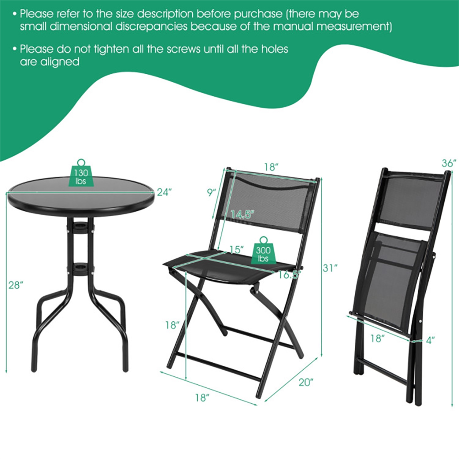 Aimee Lii 3 Pieces Patio Folding Bistro Set for Balcony or Outdoor Space, Wicker Patio Furniture