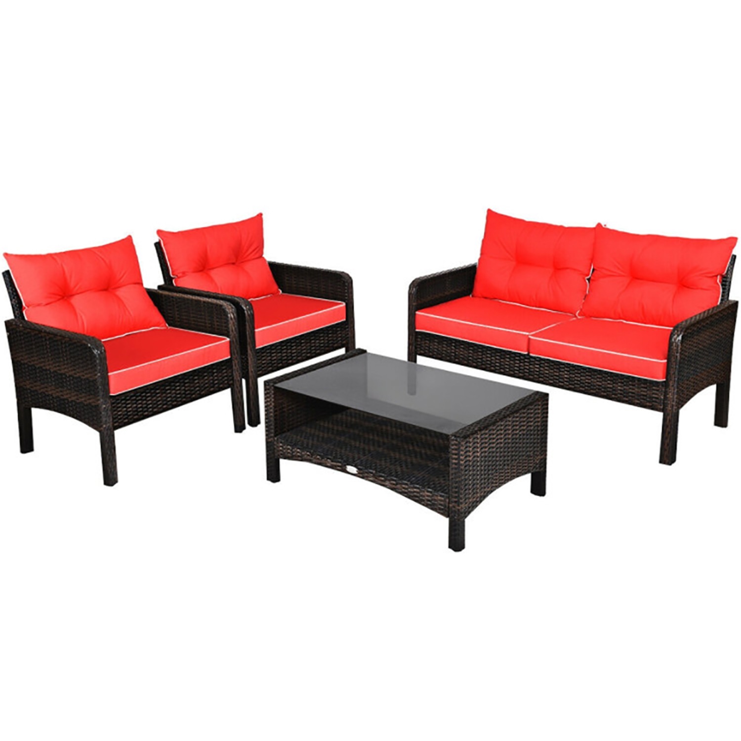 Aimee Lii Patio Furniture Set, 4 Pieces Outdoor Patio Wicker Rattan Cushioned Sofa