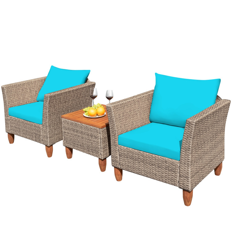 Aimee Lii 3 Pcs Outdoor Patio Rattan Furniture Set with Coffee Table, Modern Patio Furniture, Turquoise