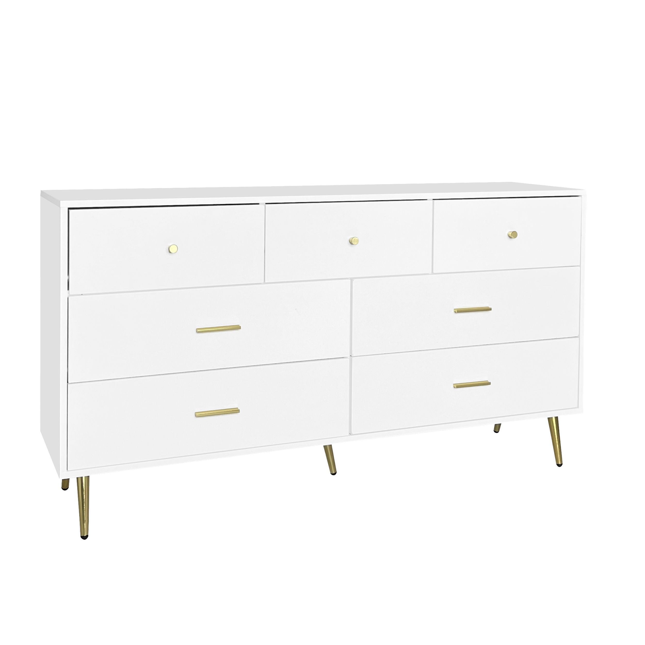 Resenkos Modern 7 Wide Drawer Long Dresser Chest of Drawers Wooden Storage Organizer Cabinet for Bedroom White