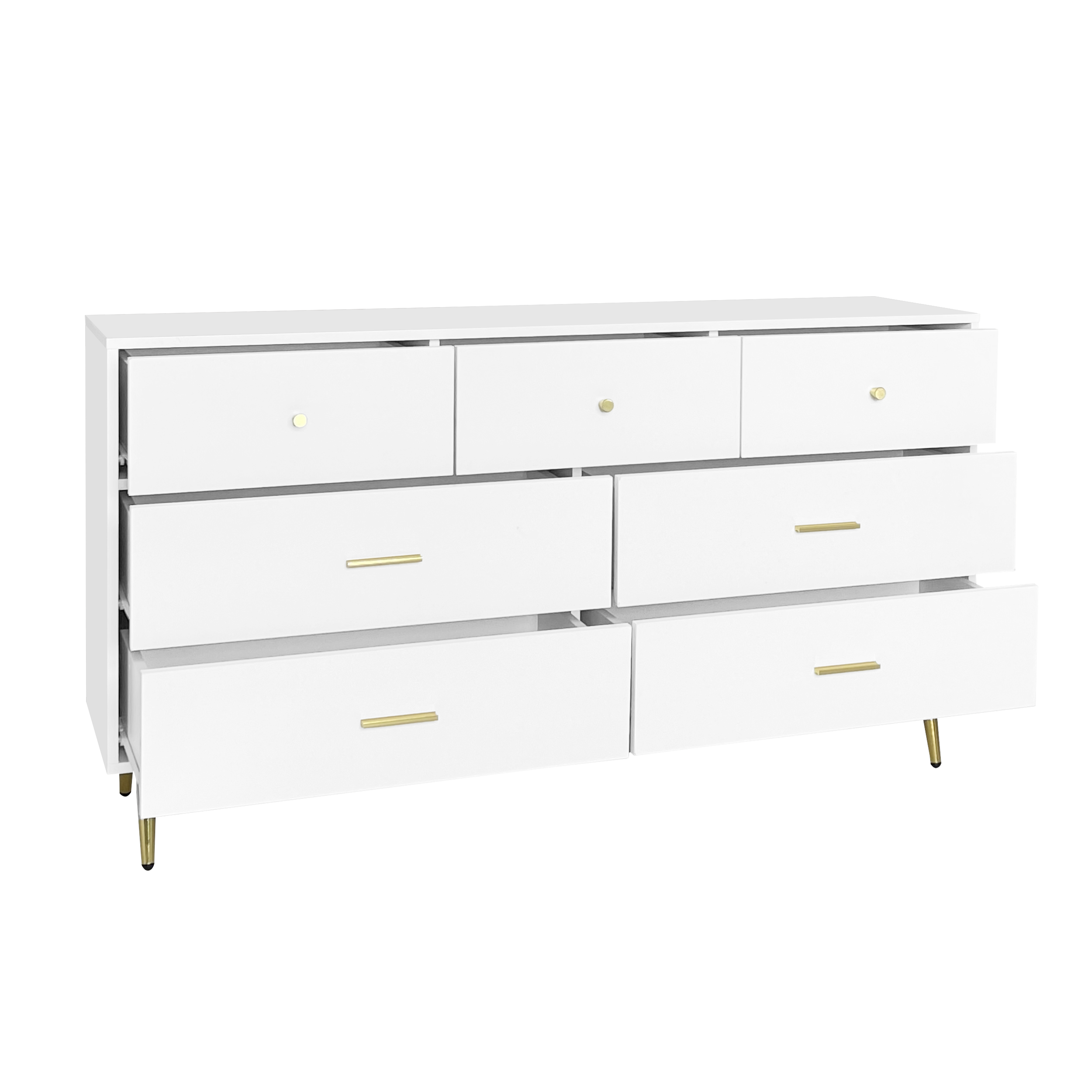 Resenkos Modern 7 Wide Drawer Long Dresser Chest of Drawers Wooden Storage Organizer Cabinet for Bedroom White