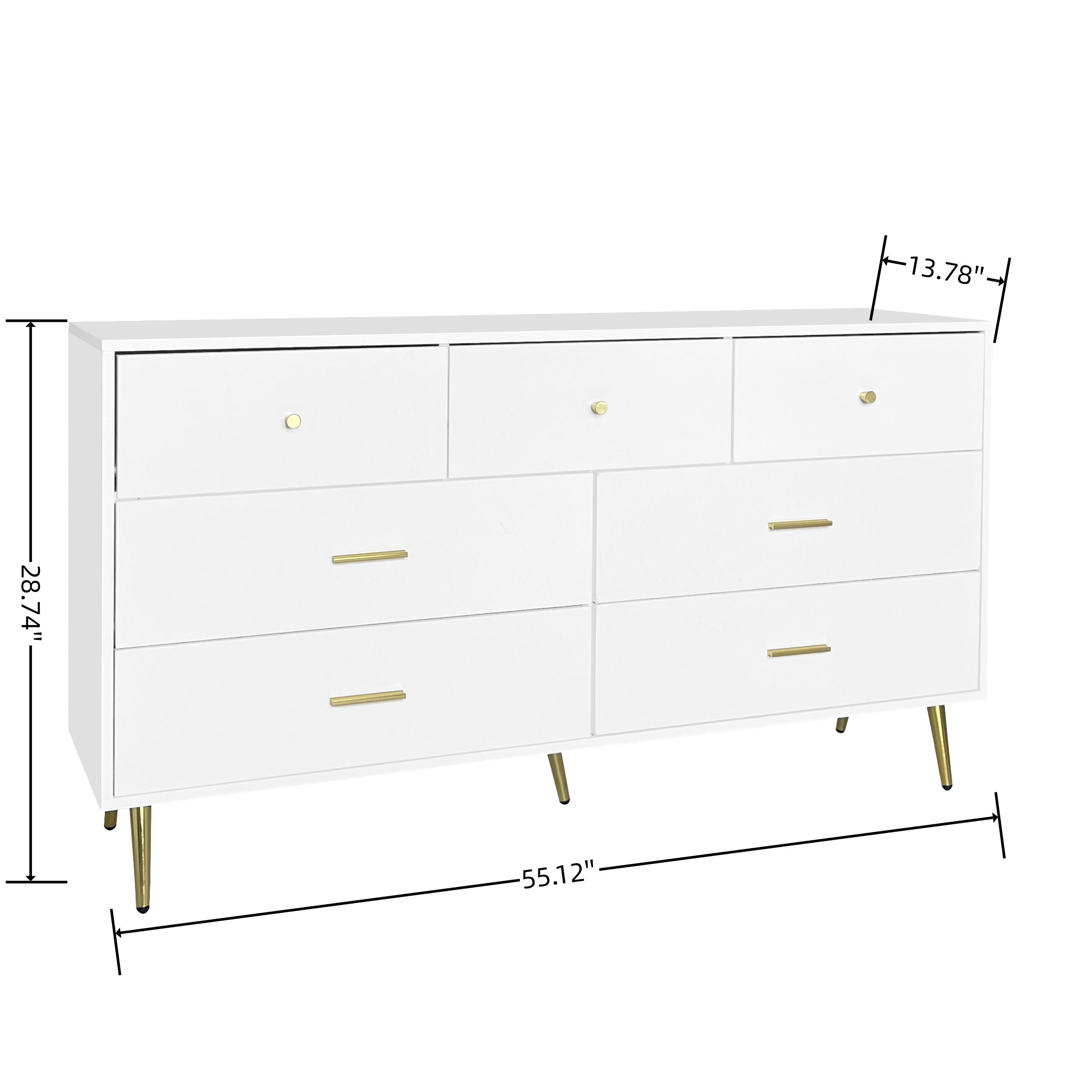 Resenkos Modern 7 Wide Drawer Long Dresser Chest of Drawers Wooden Storage Organizer Cabinet for Bedroom White