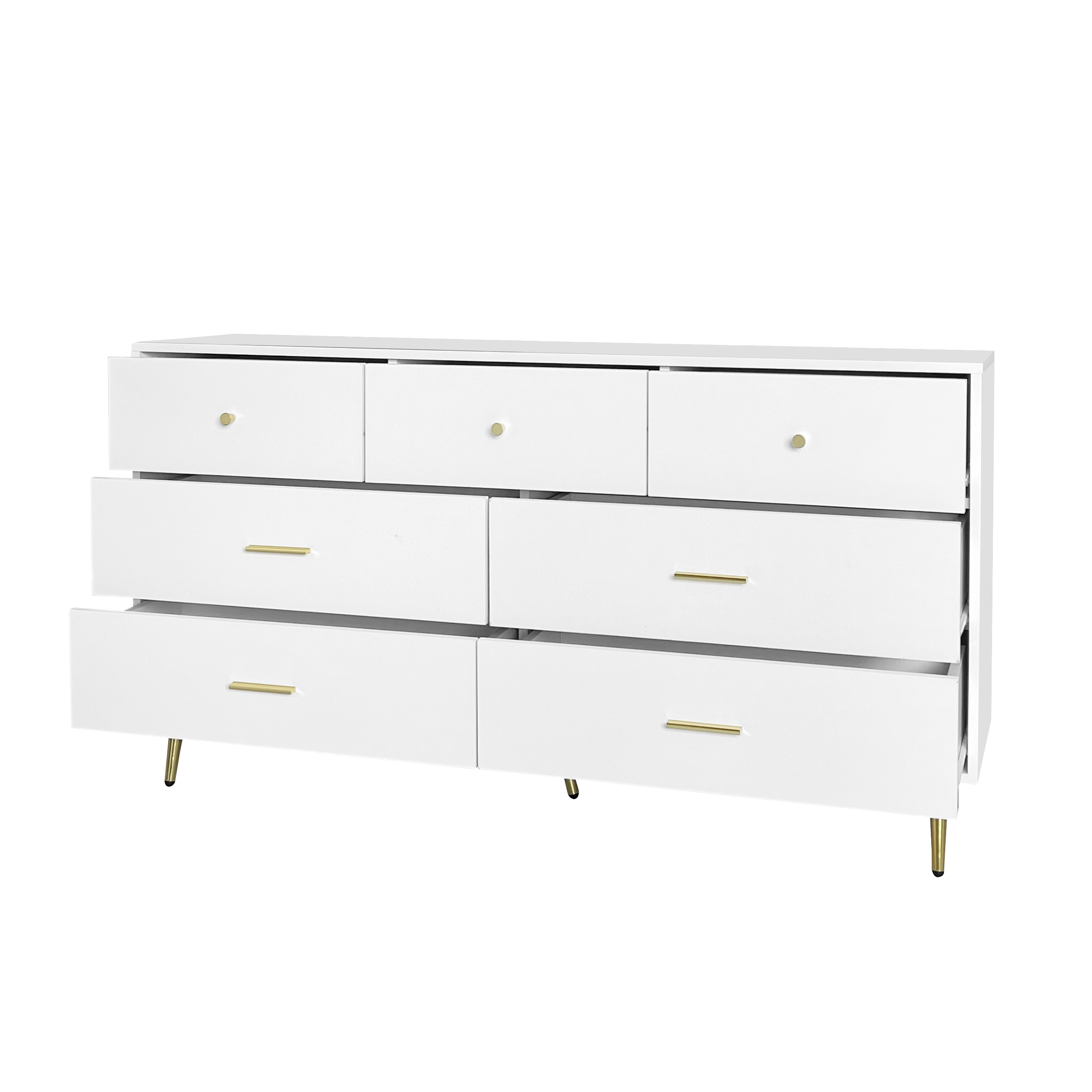 Resenkos Modern 7 Wide Drawer Long Dresser Chest of Drawers Wooden Storage Organizer Cabinet for Bedroom White