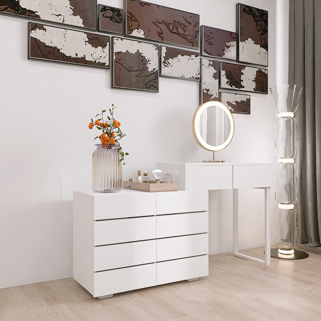 Resenkos Modern 10 Wide Drawer Long Dresser Chest of Drawers Wooden Makeup Vanity Table for Bedroom White