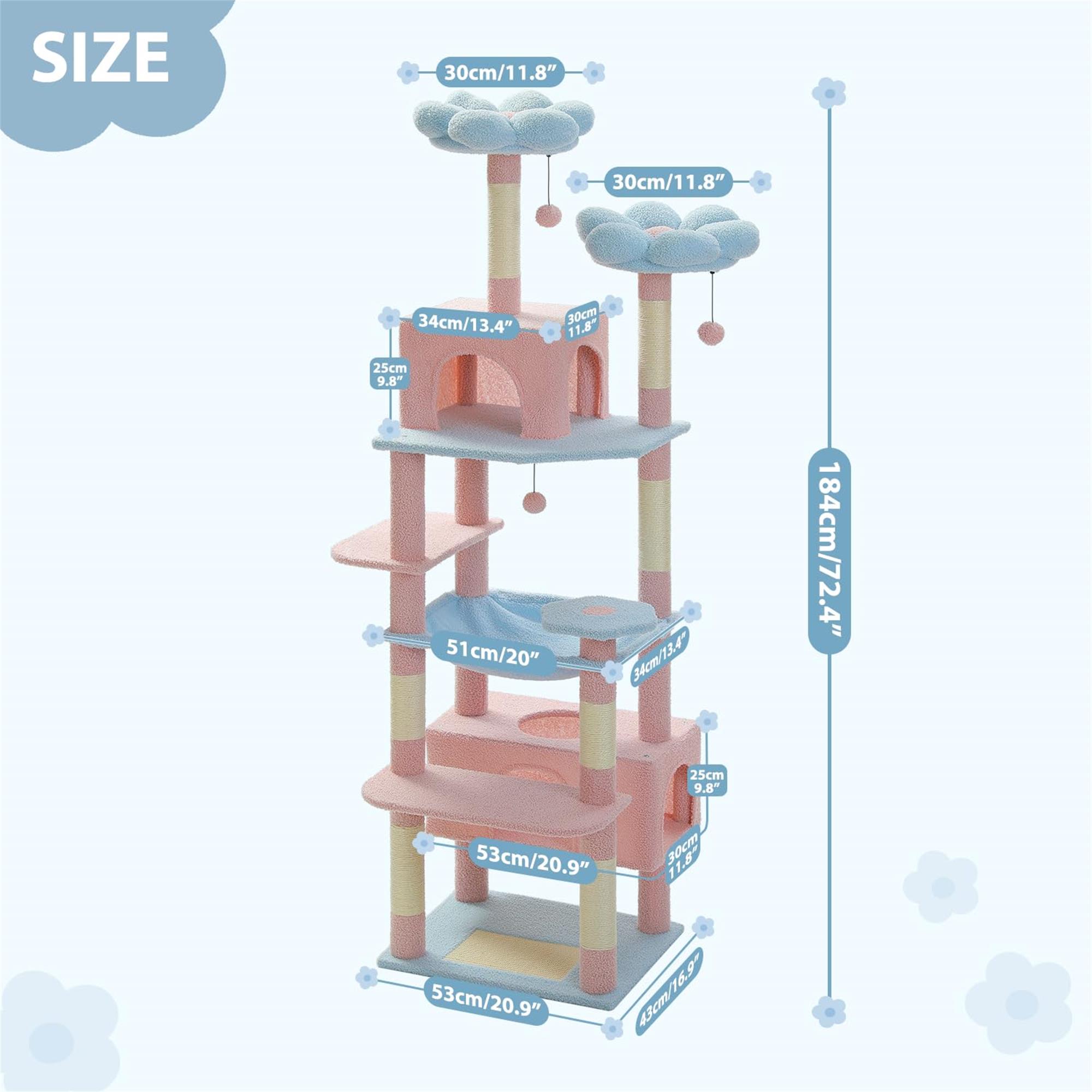 Pefilos 72" Large Cat Tree Tower with Sisal Scratching Post, Indoor Cat Condo for Big Cat Maine Coon, Blue