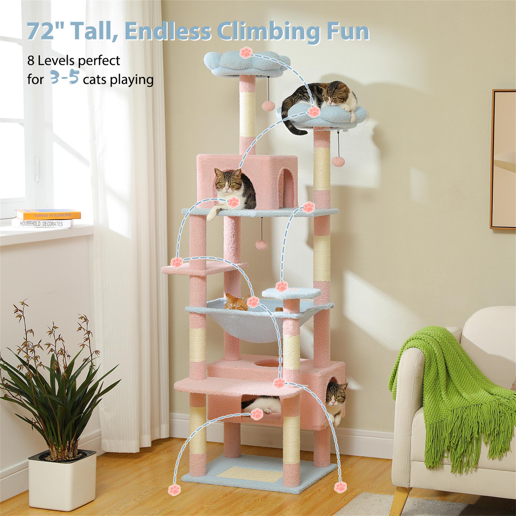 Pefilos 72" Large Cat Tree Tower with Sisal Scratching Post, Indoor Cat Condo for Big Cat Maine Coon, Blue