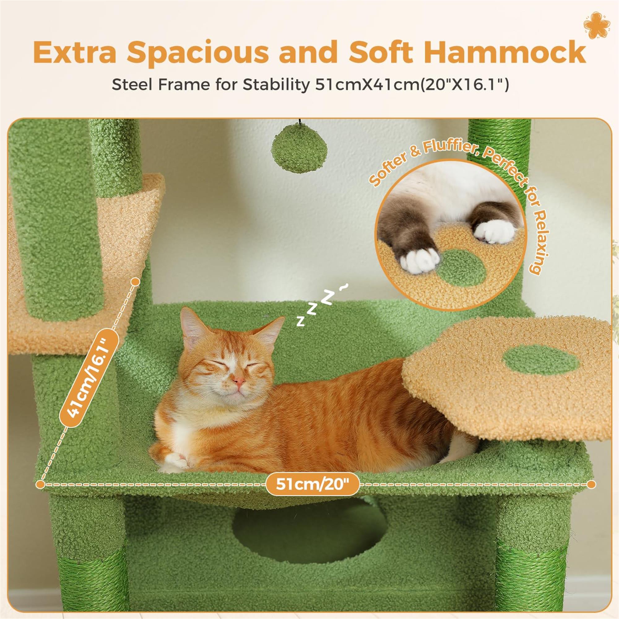 Pefilos 72" Large Cat Tree Tower with Sisal Scratching Post, Indoor Cat Condo for Big Cat Maine Coon, Green