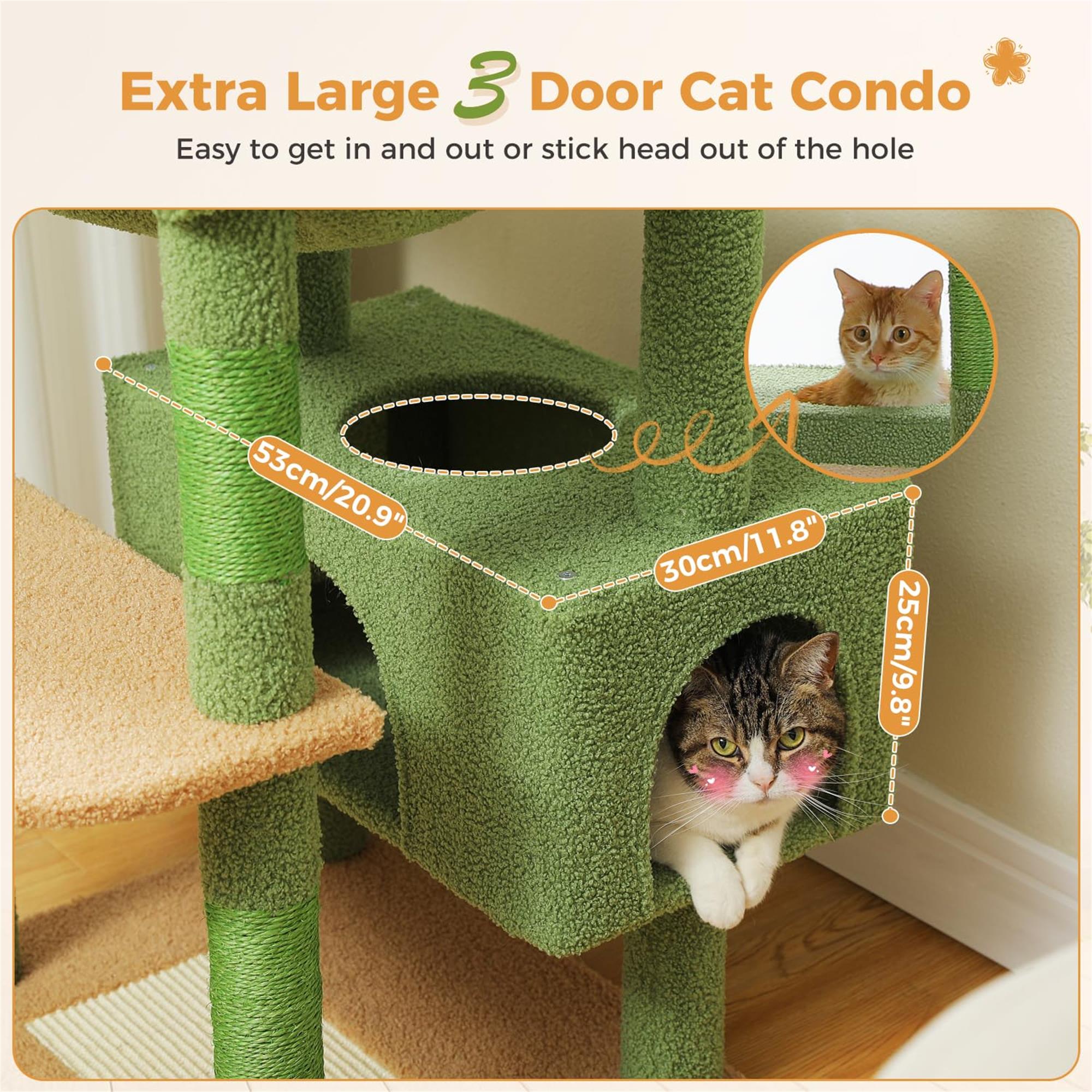 Pefilos 72" Large Cat Tree Tower with Sisal Scratching Post, Indoor Cat Condo for Big Cat Maine Coon, Green