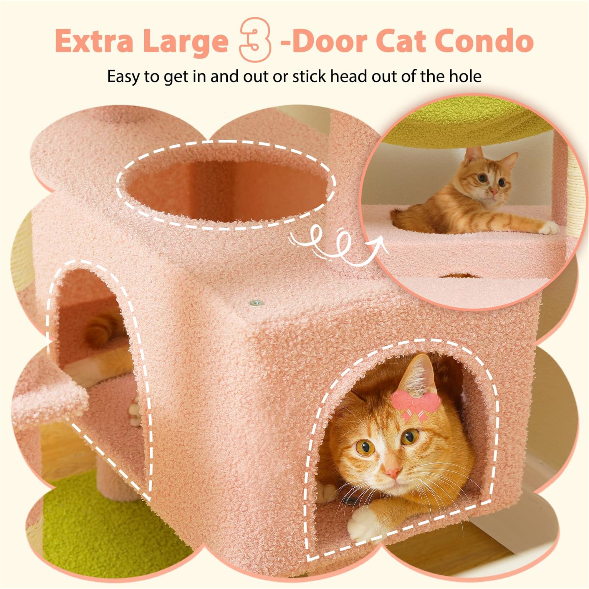 Pefilos 72" Large Cat Tree Tower with Sisal Scratching Post, Indoor Cat Condo for Big Cat Maine Coon, Pink