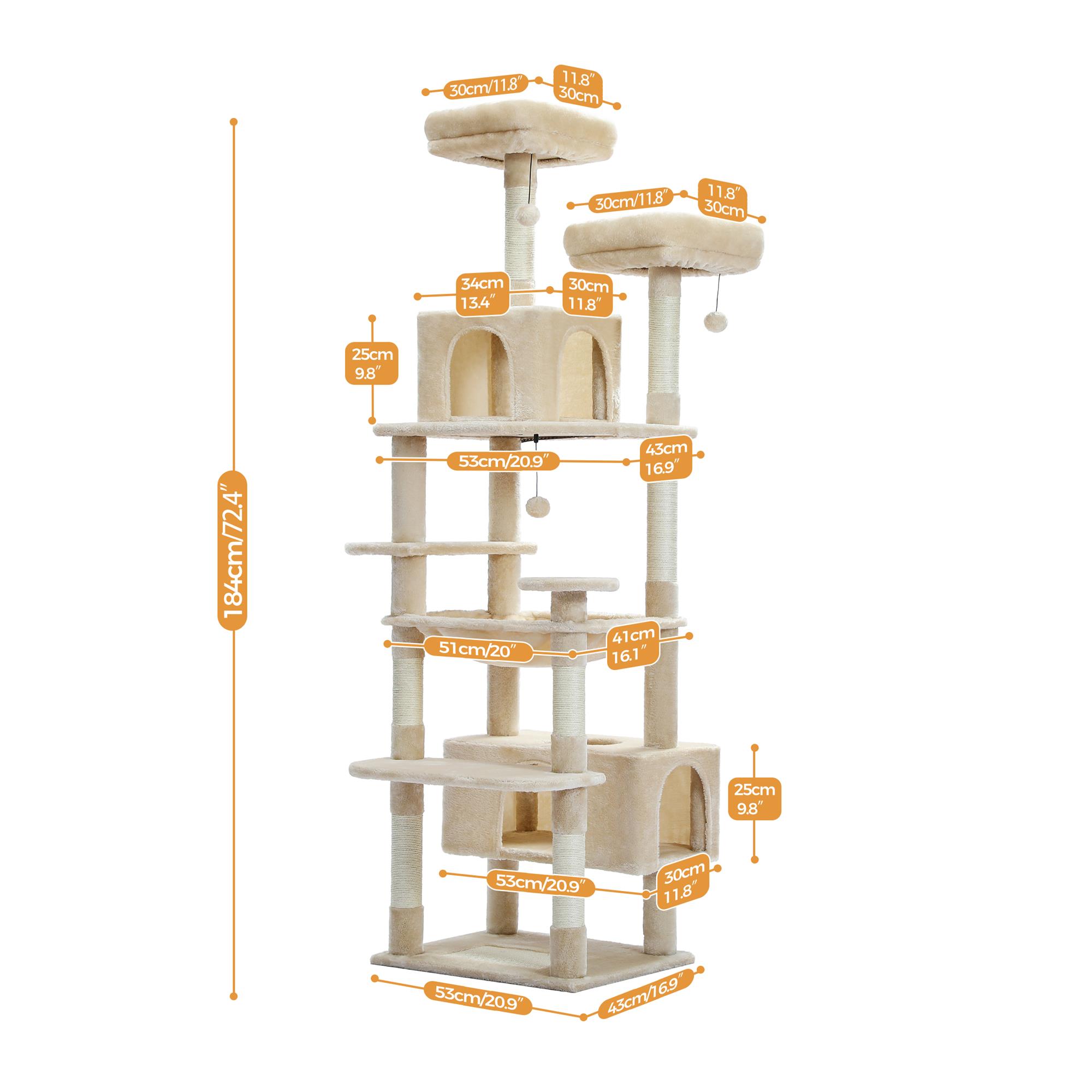 Pefilos 72" Large Cat Tree Tower with Sisal Scratching Post, Indoor Cat Condo for Big Cat Maine Coon, Beige