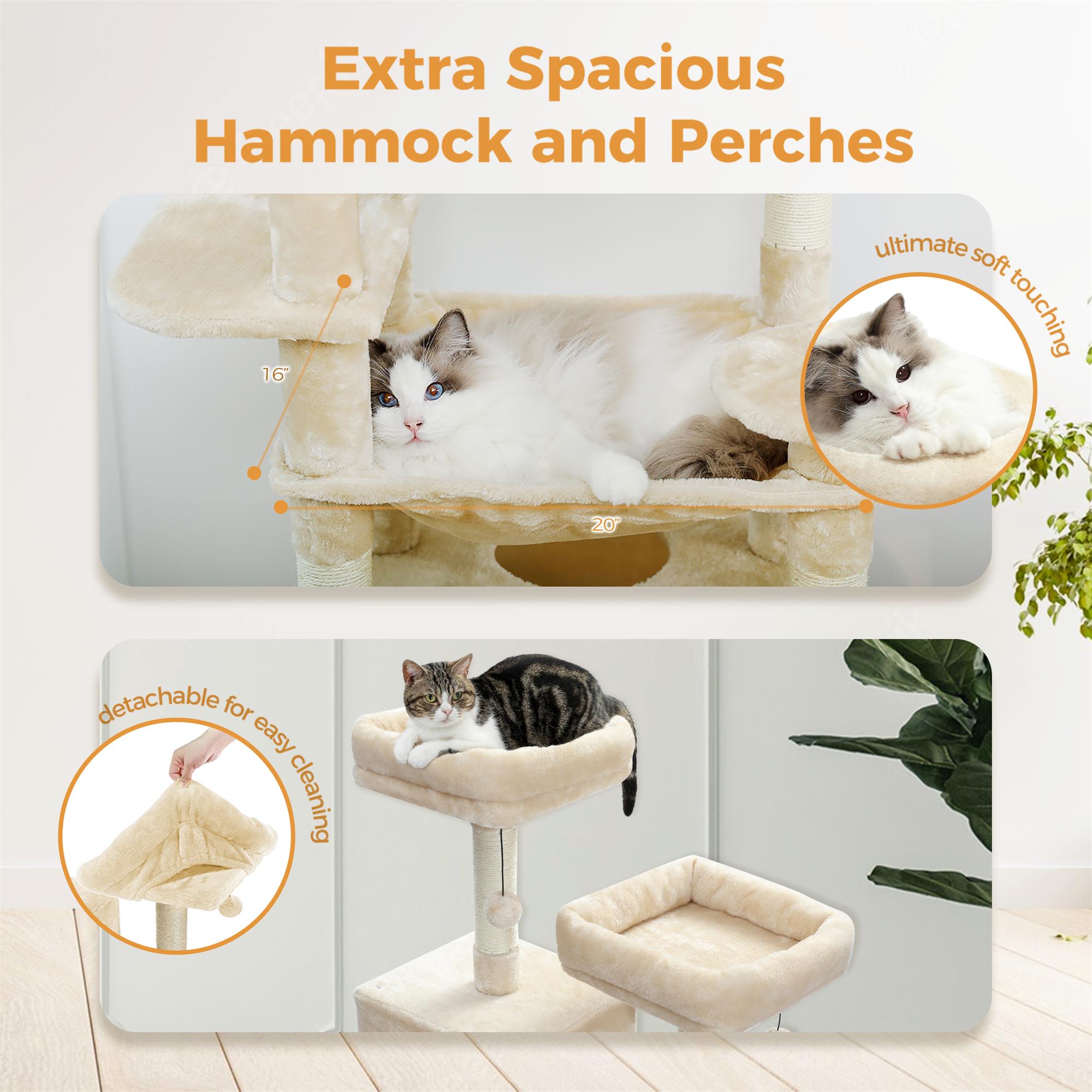 Pefilos 72" Large Cat Tree Tower with Sisal Scratching Post, Indoor Cat Condo for Big Cat Maine Coon, Beige