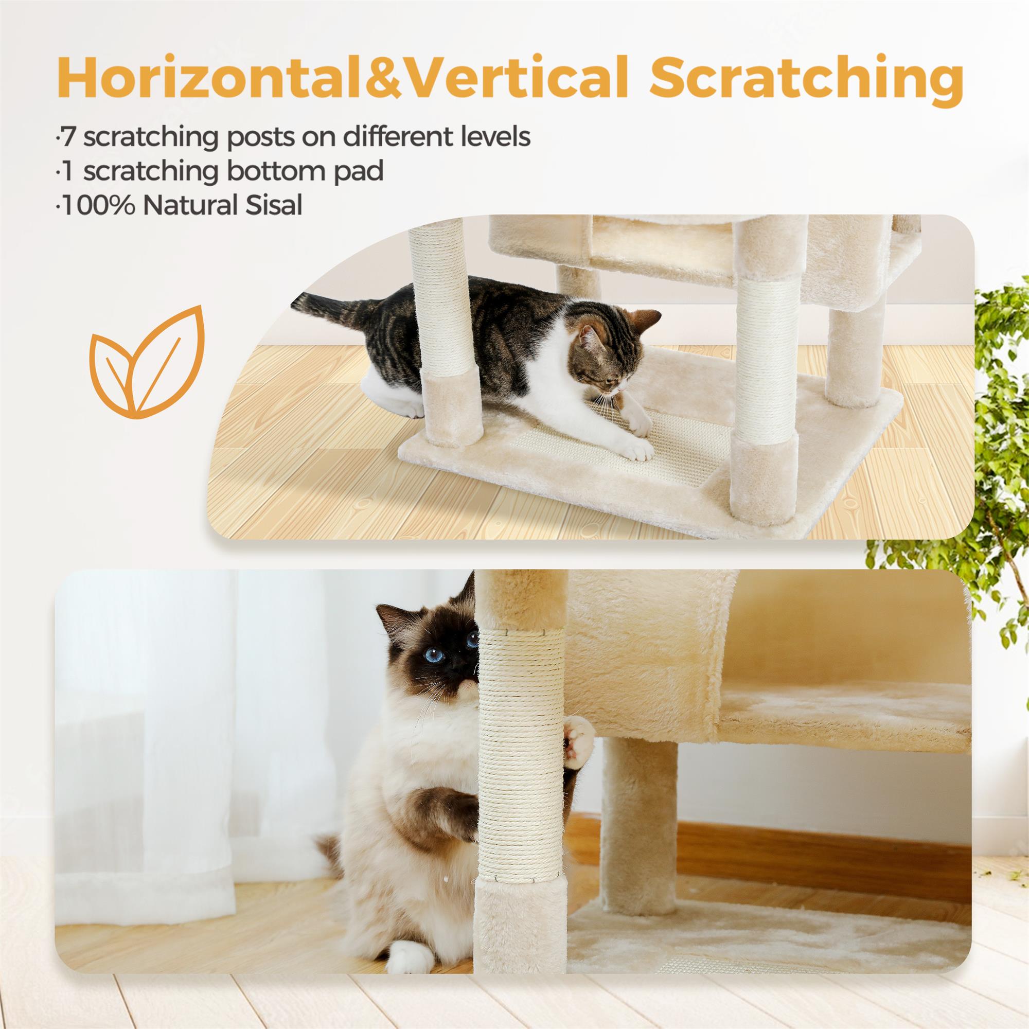 Pefilos 72" Large Cat Tree Tower with Sisal Scratching Post, Indoor Cat Condo for Big Cat Maine Coon, Beige