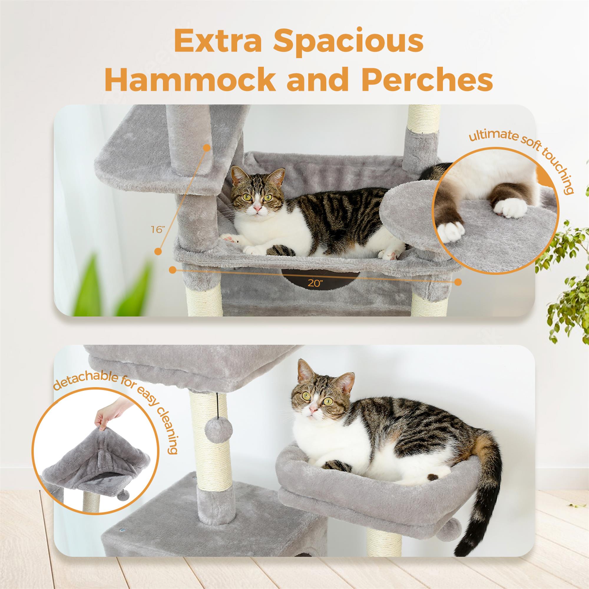 Pefilos 72" Large Cat Tree Tower with Sisal Scratching Post, Indoor Cat Condo for Big Cat Maine Coon, Gray