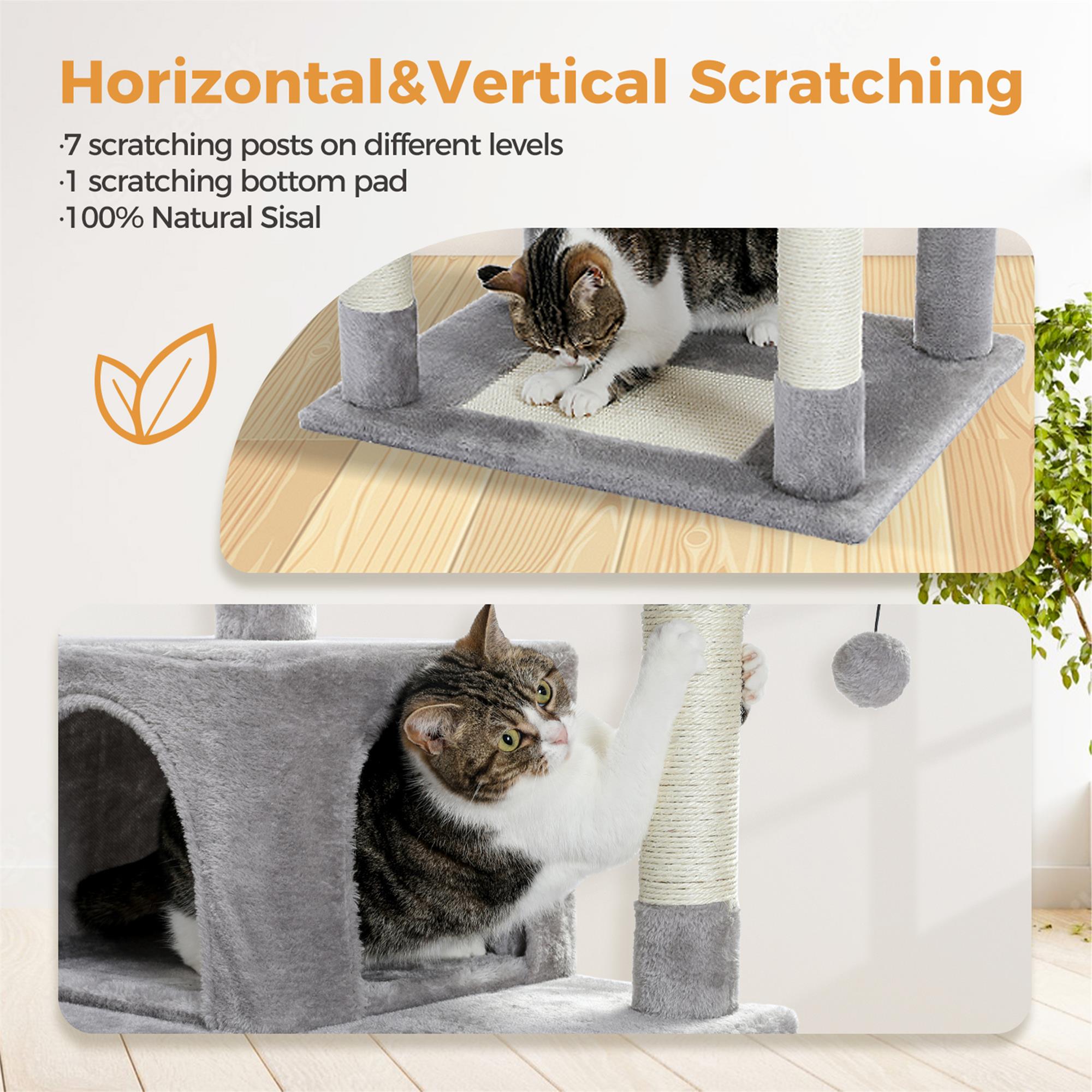 Pefilos 72" Large Cat Tree Tower with Sisal Scratching Post, Indoor Cat Condo for Big Cat Maine Coon, Gray