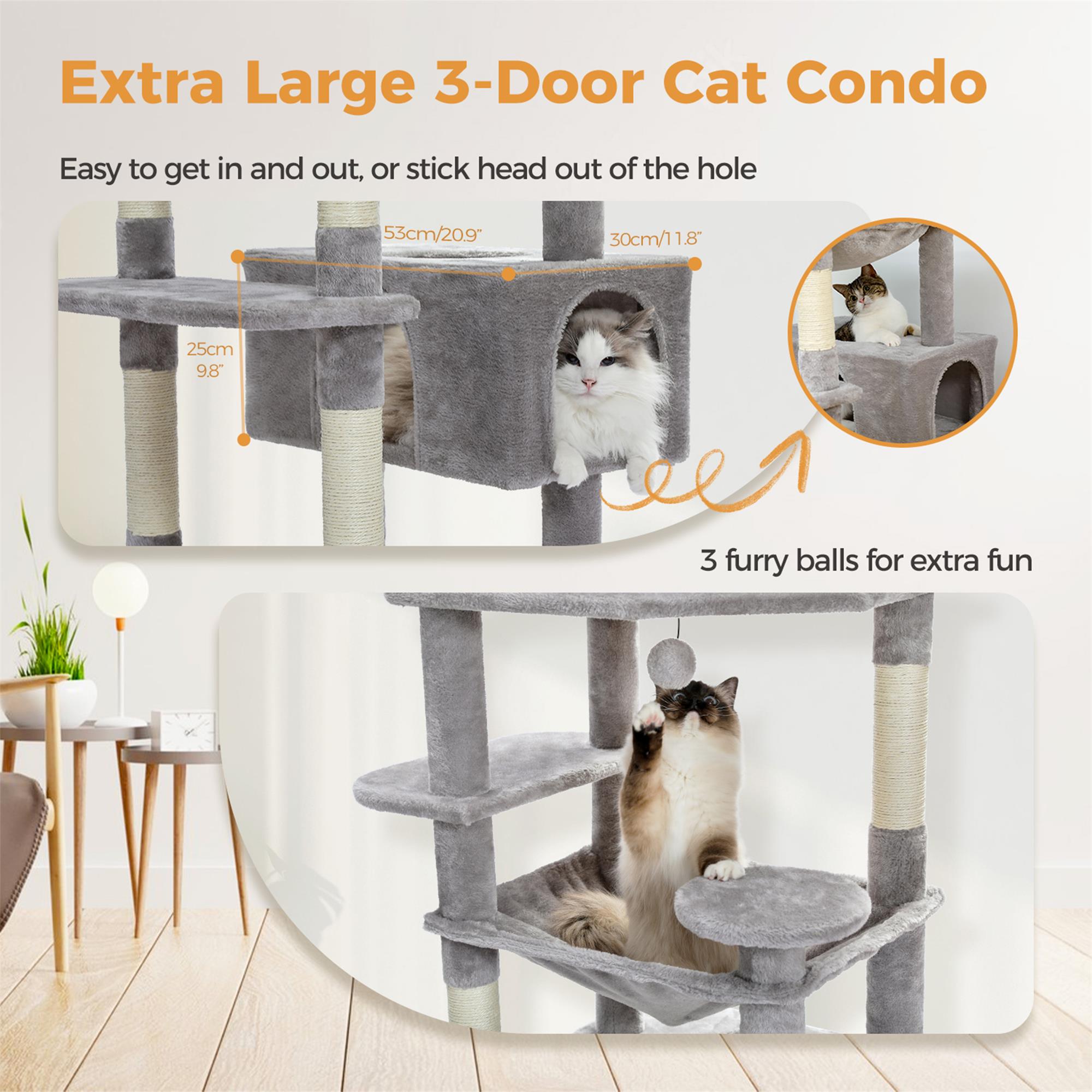 Pefilos 72" Large Cat Tree Tower with Sisal Scratching Post, Indoor Cat Condo for Big Cat Maine Coon, Gray