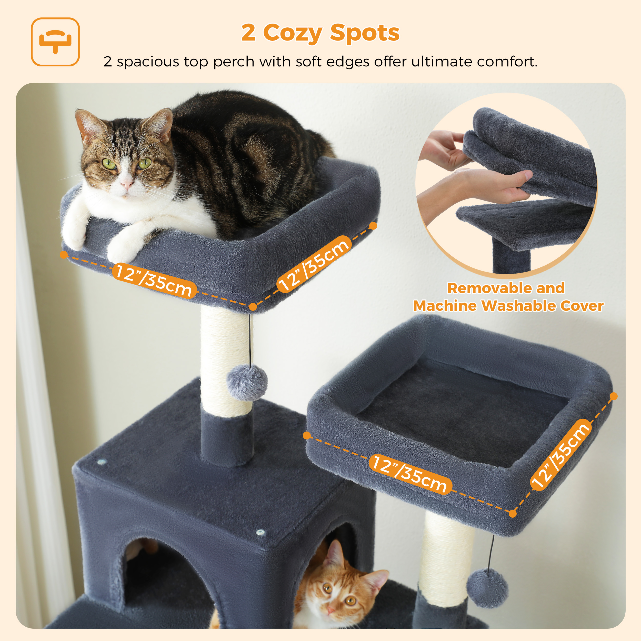 Pefilos 72" Large Cat Tree Tower with Sisal Scratching Post, Indoor Cat Condo for Big Cat Maine Coon, Dark Gray