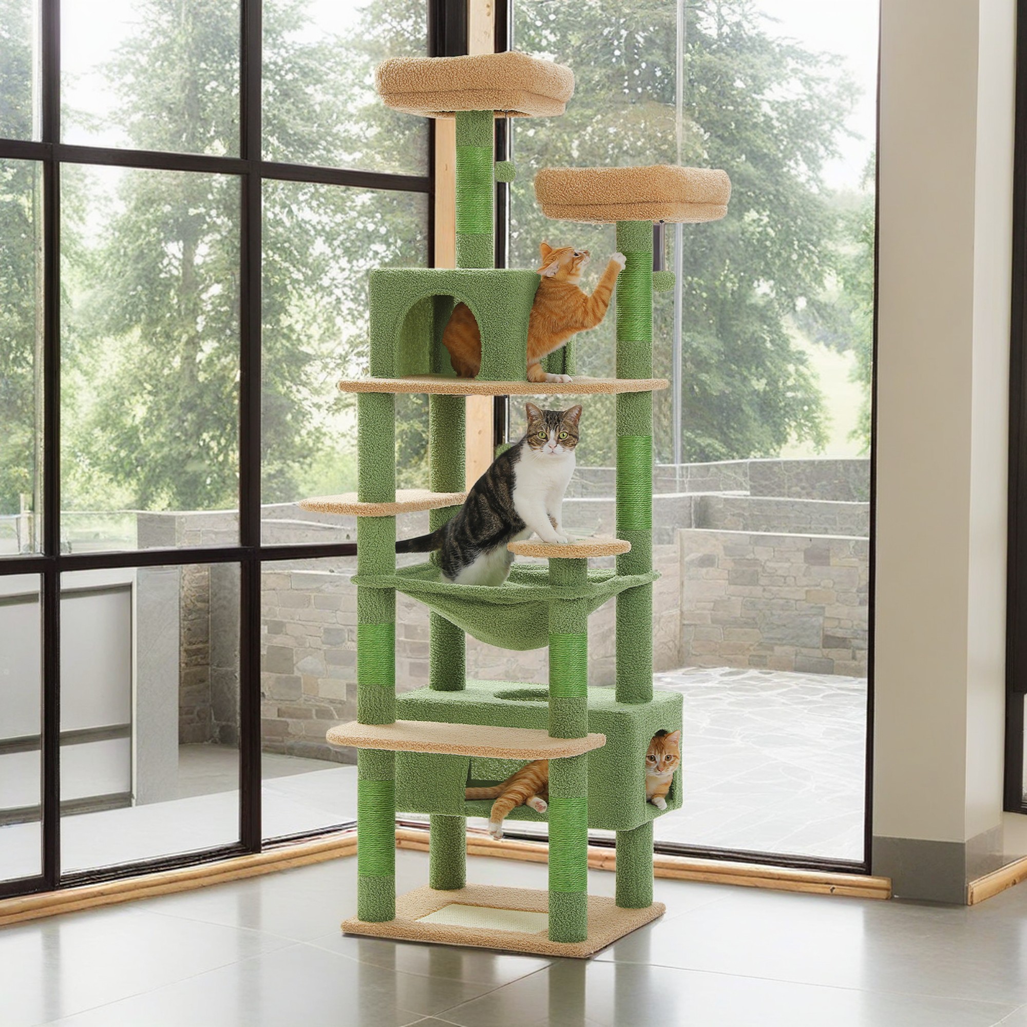 Pefilos 72" Large Cat Tree Tower with Sisal Scratching Post, Indoor Cat Condo for Big Cat Maine Coon, Green