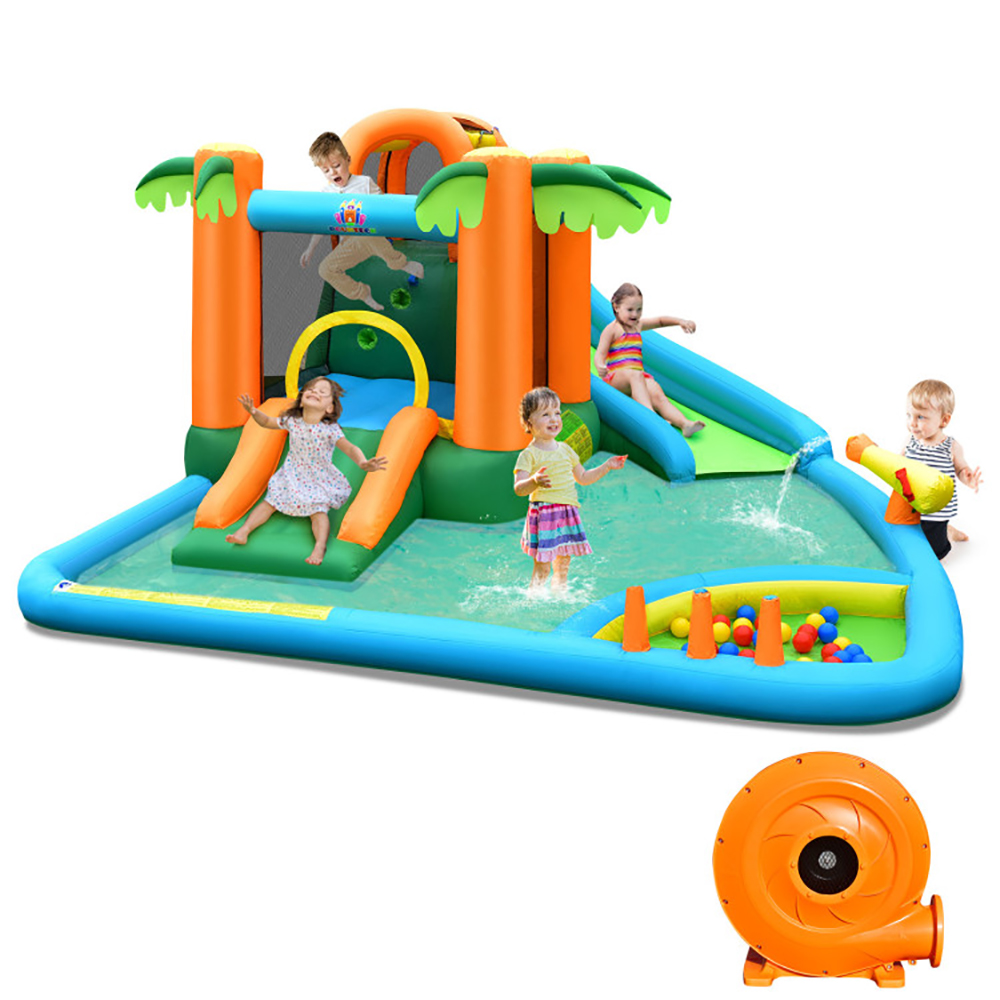 Aimee Lii 7-in-1 Inflatable Water Slide Park with 780W Blower, Bounce House Water Slide for Kids 3-10