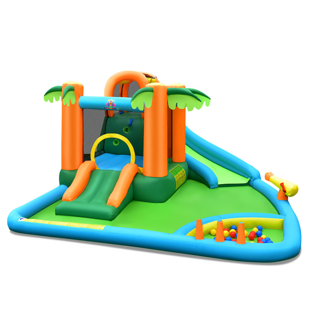 Aimee Lii 7-in-1 Inflatable Water Slide Park with Trampoline Climbing and 750W Blower, Bounce House Water Slide for Kids