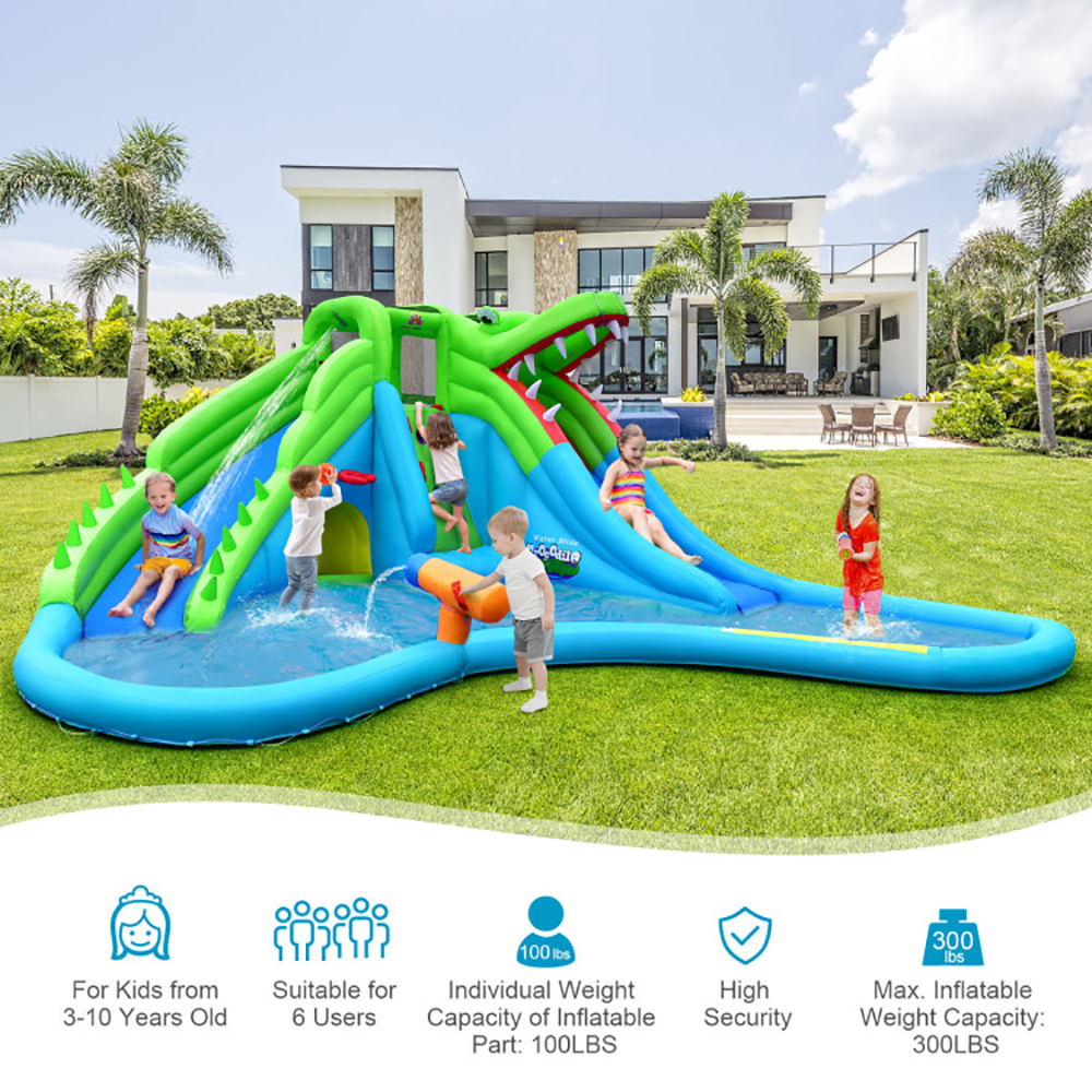 Aimee Lii Inflatable Crocodile Style Water Slide Upgraded Kids Bounce Castle with 780W Blower, Kids Water Park Bounce House