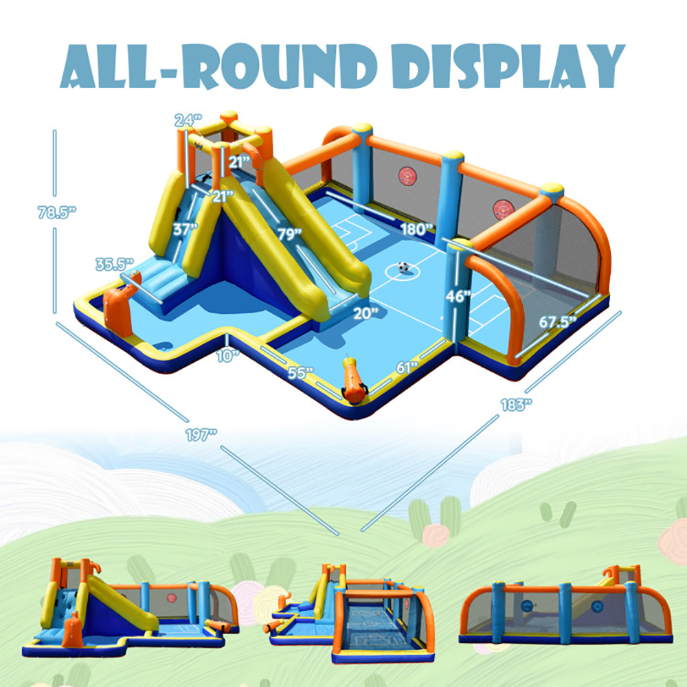 Aimee Lii Giant Soccer-Themed Inflatable Water Slide with 735W Blower, Kids Water Park Bounce House