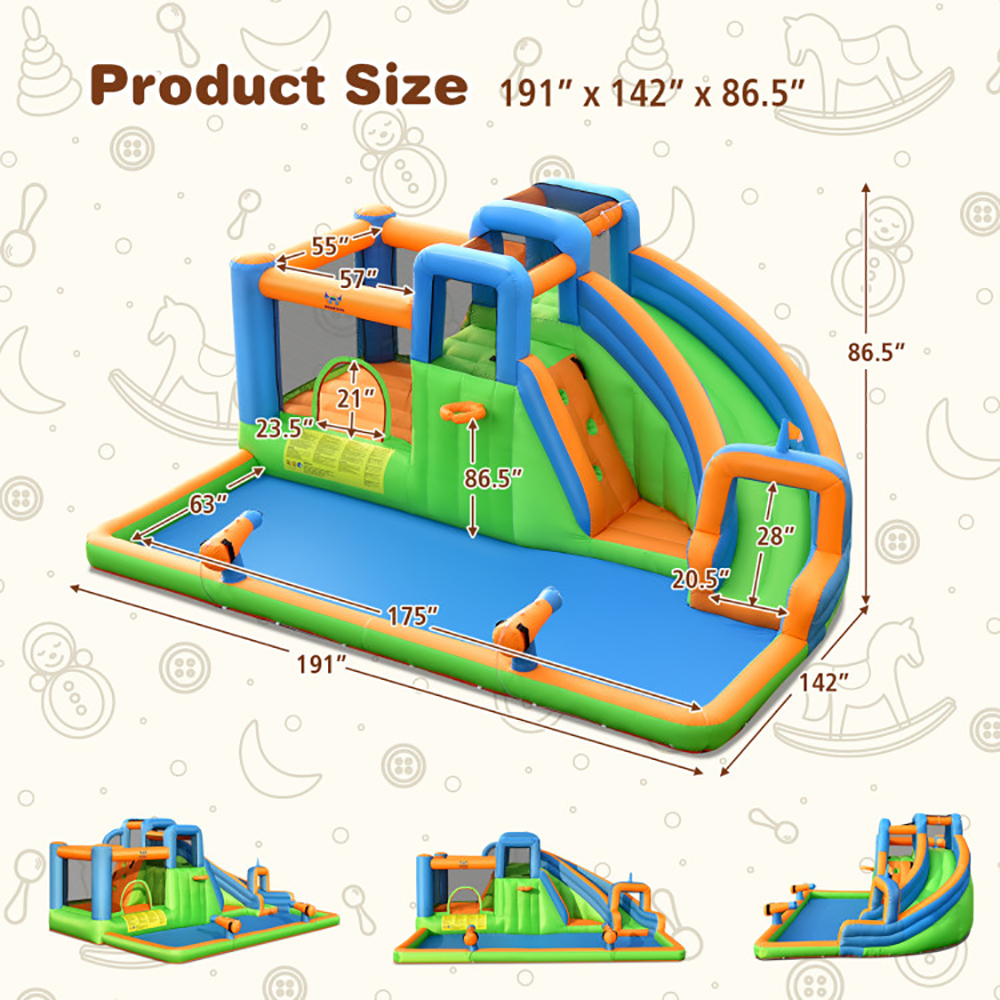 Aimee Lii 7-in-1 Inflatable Giant Water Park Bouncer with Dual Climbing Walls and 735W Blower, Kids Bounce House Water Slide