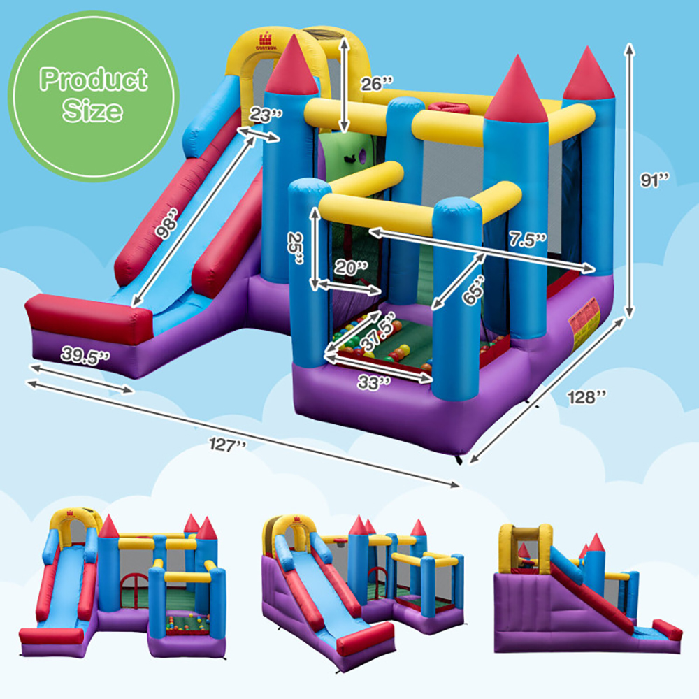 Aimee Lii 5-in-1 Inflatable Bounce House with 735W Blower and 50 Ocean Balls, Kids Bounce House for 3-10