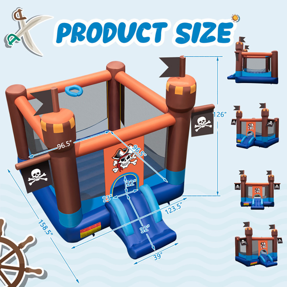 Aimee Lii Pirate-Themed Inflatable Bounce Castle with Large Jumping Area and 735W Blower, Kids Bounce House for 3-10