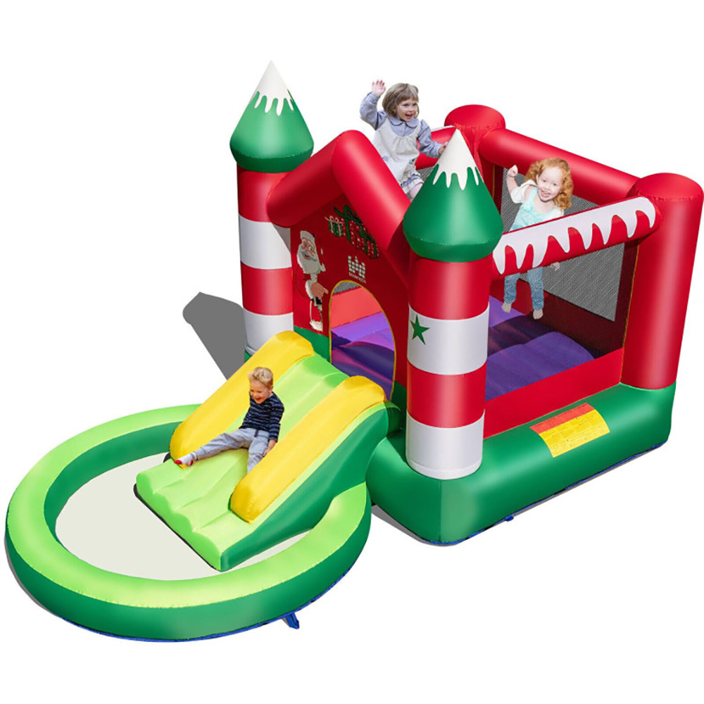 Aimee Lii Christmas Themed Kids Inflatable Bounce House with Slide without Blower, Playhouse for Kids Outdoor